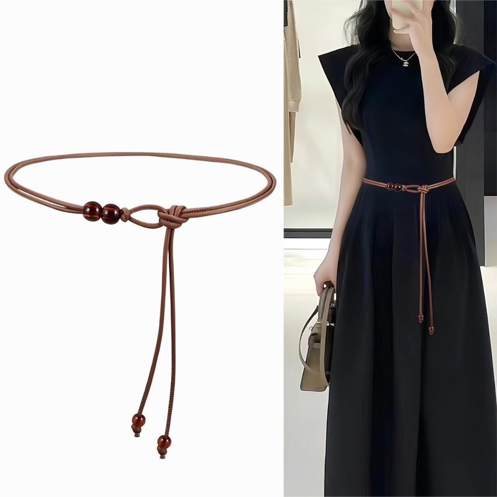 Bead Leather Waistband Adjustable Thin Belt Simple Rope Waist Chain Jackets