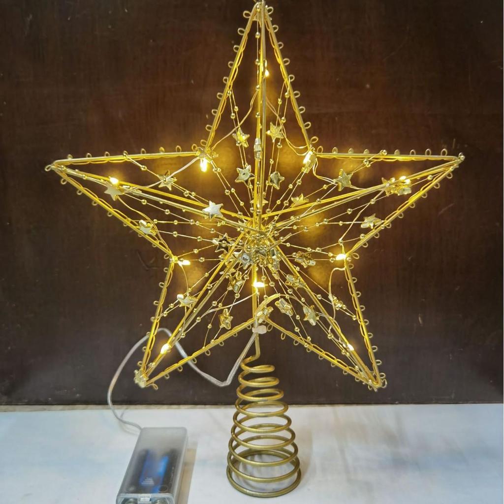 LED Glittering Rattan Wrought Iron Christmas Tree Topper Ornament