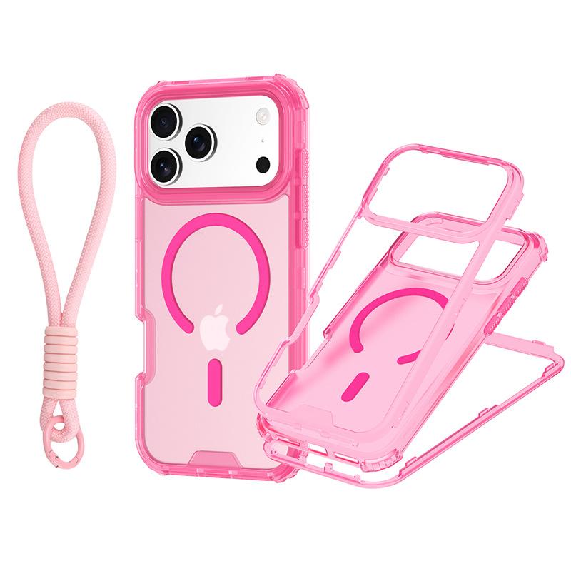 Pentru IP 17 Pro Max Husa de Telefon Magnetică Colorată 3-în-1 cu Textură de Piele și Curea