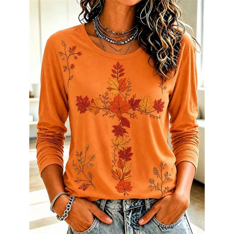 Autumn and Winter Ladies 3D Printed Crew Neck Long Sleeve T-Shirt Halloween Wear