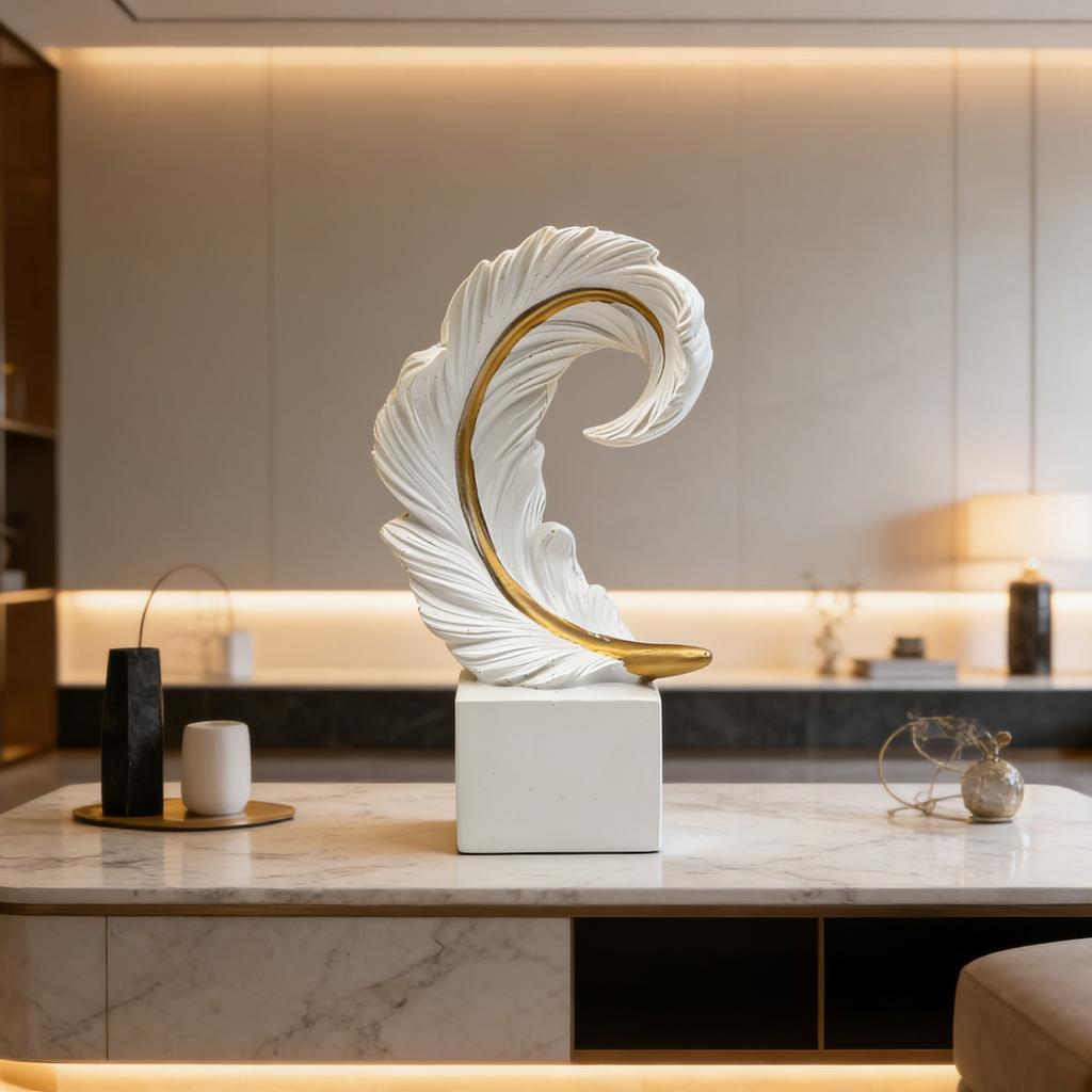 Ornamenti Piumati Eleganti per l'Ingresso Scultura Astratta in Resina con Base per Tavolino Ufficio Decorazione per la Casa