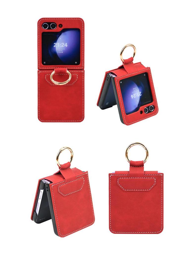 Samsung Z Flip 6 Fold & Ring Case: Skin-Feel Protective Cover with Screen Bracket for Cross-Border Use