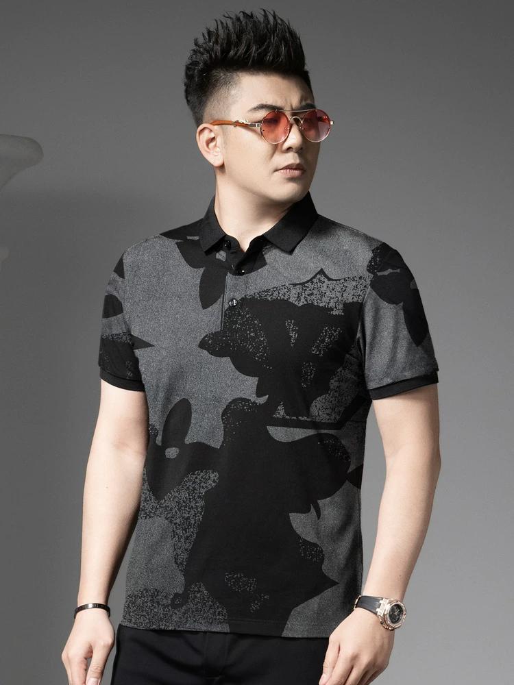 European Summer Polo Shirt Short-Sleeved Men's 2025 New Trendy Printed Casual Lapel T-Shirt Men's Top