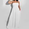 Women's Plus Size Strapless Tube Top Wide Leg Pants Jumpsuit  Baggy Off Shoulder Overalls Smocked Romper With Pockets