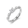 S925 Sterling Silver Four-Leaf Clover Adjustable Ring with Gradient Diamond Accents