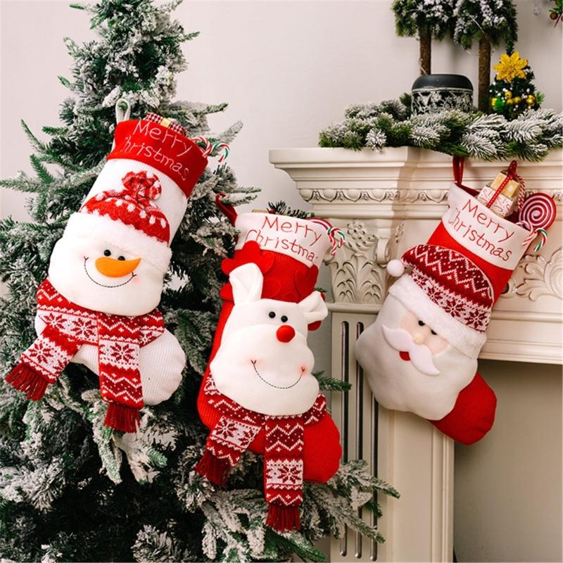 Set Of 2 Plush Santa/Snowman/Elk Christmas Socks Hanging Gifts Bag for Home Stylish Festives Season Decoration
