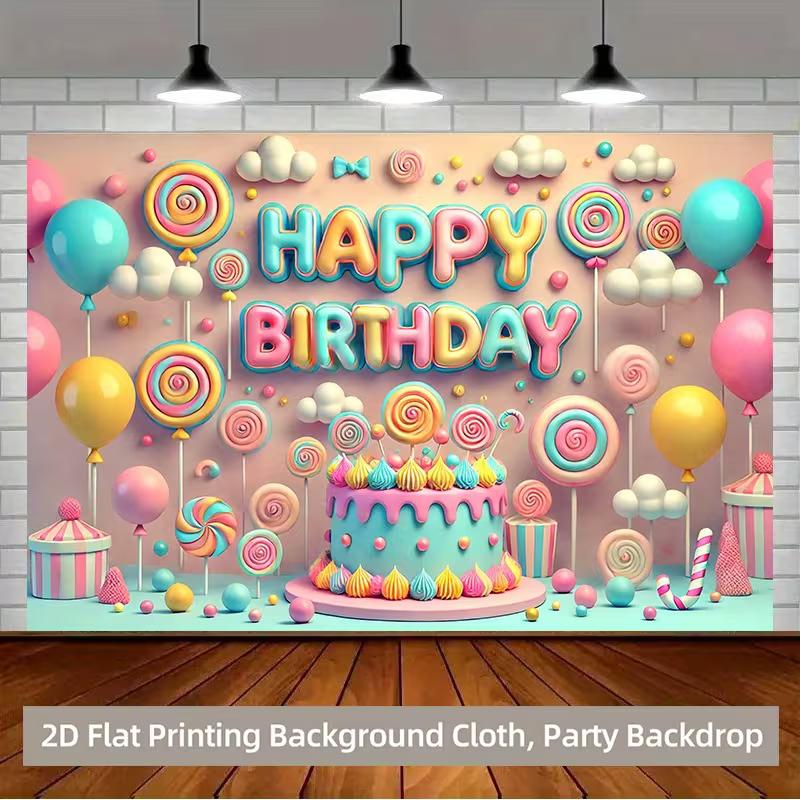 2D Sweet Cake Candy Happy Birthday Backdrop for Baby Shower Party Supplies