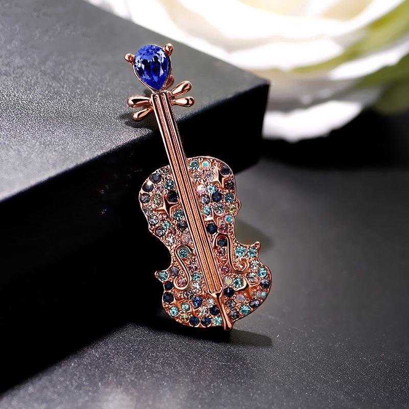 Fashion Crystal Violin Brooch Diamond-Studded Elegant Coat and Shirt Accessory Pin Gift Corsage