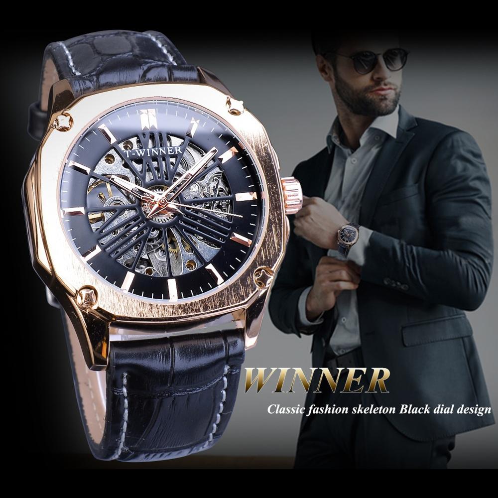Winner Neue Top-Herrenuhr, Skelett-Mechanische Uhr, Automatische Mechanische Uhr, Herren-Gürteluhr
