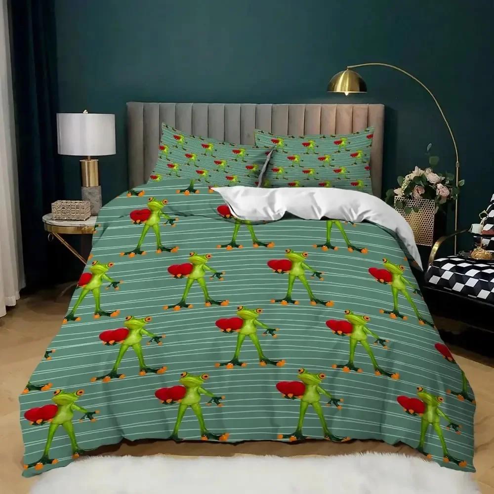 Frosch Bettbezug Set, Cartoon Frosch Bequemer Bettdeckenbezug Kissenbezug Bettwäscheset Kinder Schlafzimmer Dekoration Heimtextilien