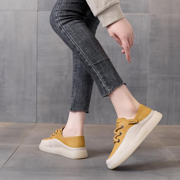 Fashion 3.5CM Cow Genuine Leather Women Flats Fall Vulcanize Chunky Sneaker Loafer High Brand Platform Slippers Autumn Shoes