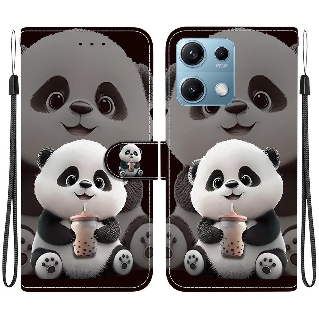 Handmade PU Leather Flip Case for Xiaomi Redmi Note 14S Anti-Slip Shockproof Cover with Wrist Strap & Heart/Rose Cat Designs
