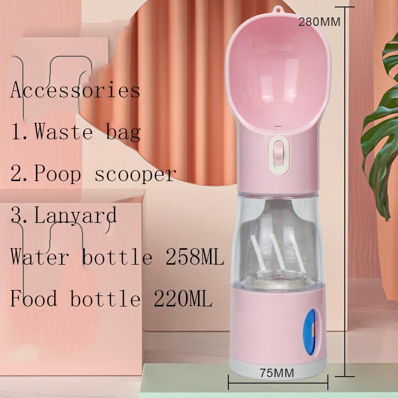 

Кружка для воды для домашних животных 1 шт., кружка для воды для кошек и собак, портативная бутылка для воды, поилка для собак, кормушка для домашних животных 258ml+220ml розовый