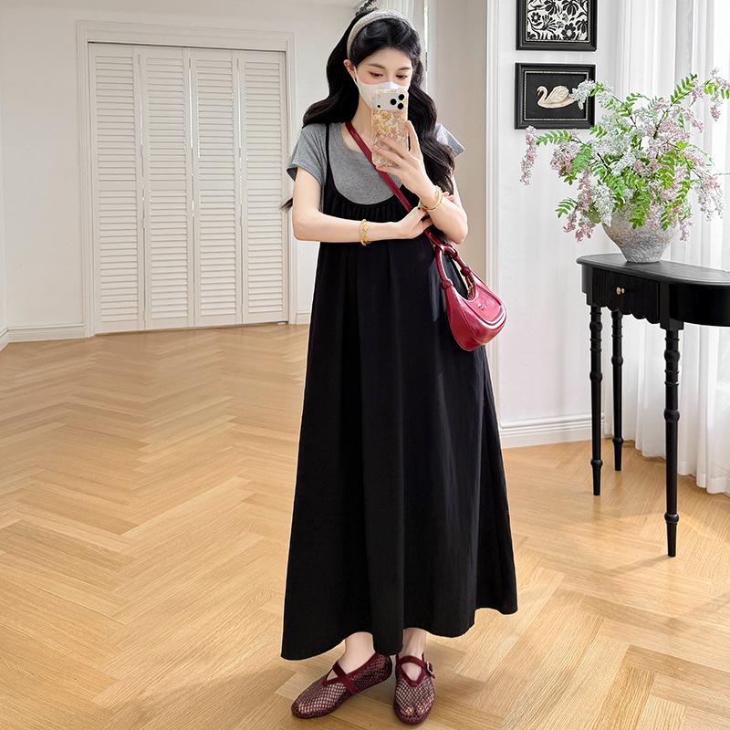 Korean Style Maternity Loose Two-Piece Plus Size Casual Summer Outfit with Short-Sleeved T-shirt 2XL