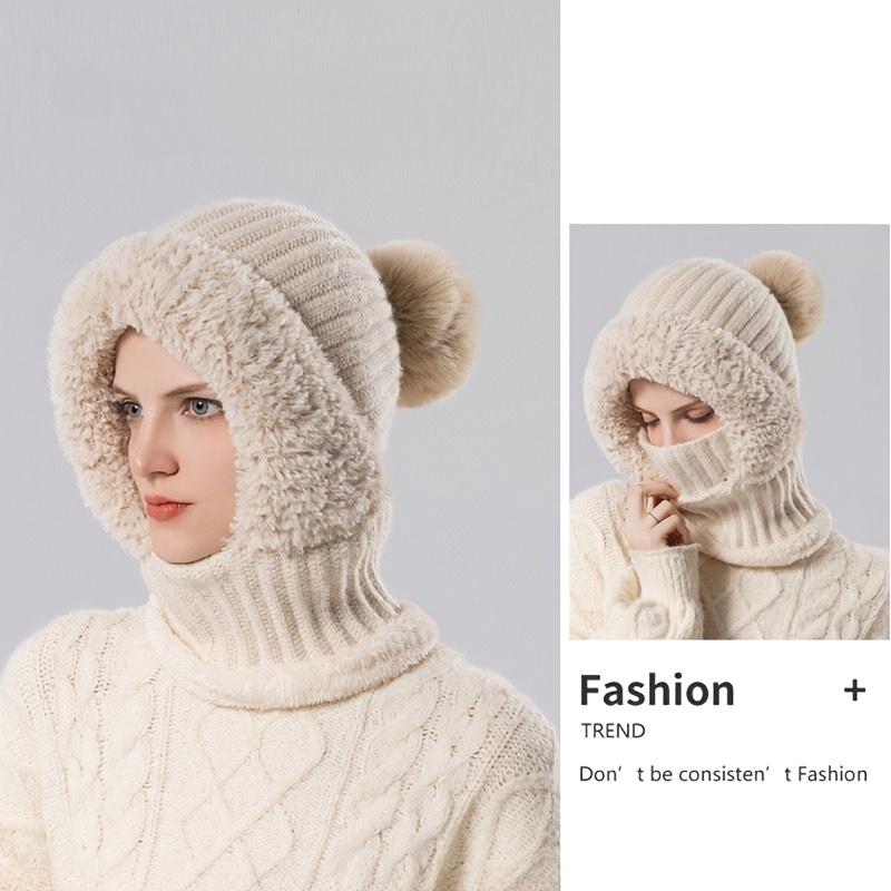 1pc Winter Lined Knit Hat with Earflap, Windproof and Warm Hooded Neck Gaiter for Outdoor Cycling, Warm Hat, Christmas Hats