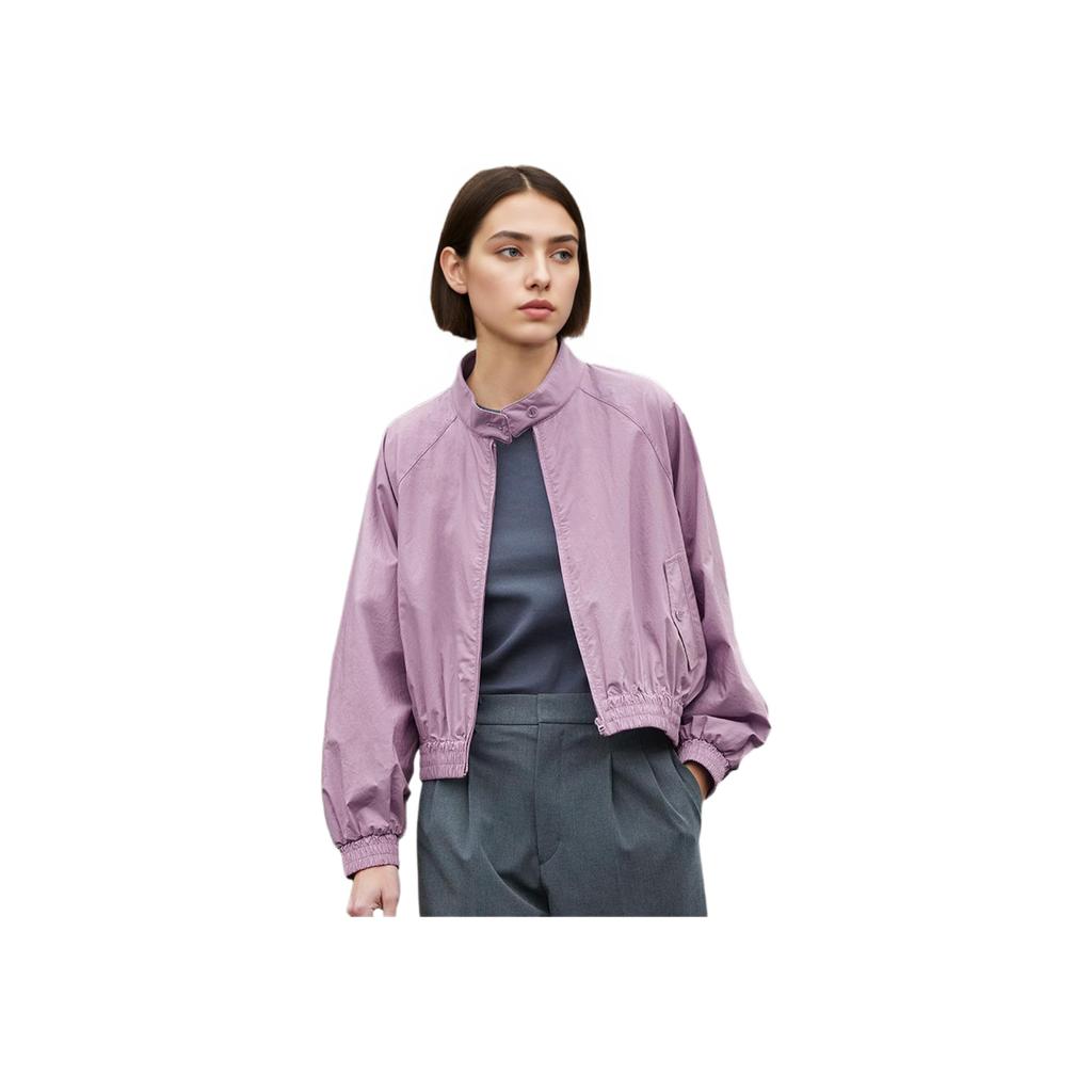 UNIQLO Solid Color Half High Neck Zipper Jacket Women jackets Light-Blue Purple 456091-71