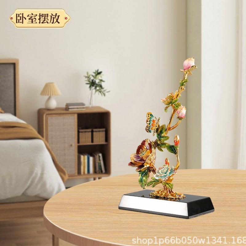 Enameled Metal Decorative Sculpture Plant Design Luxury Home Tabletop Ornament Zinc Alloy Crafted Statement Piece