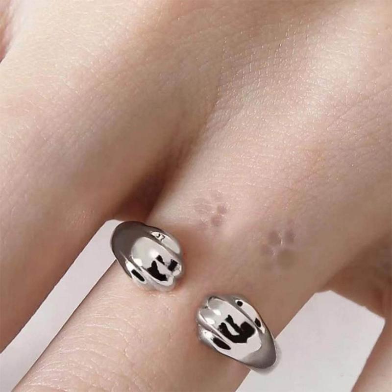 Niedlicher Katzenpfoten Offener Ring Verstellbarer Fingerring Liebliches Umarmungs-Design Ring Einzigartiger Schmuck Geschenk für Frauen Männer
