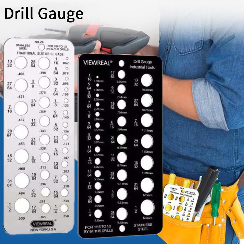 Double-sided Stainless Steel Drill Gauge With High Contrast Markings Durable Quick Precise Measuring 1/16 Inch To 1/2 Inch