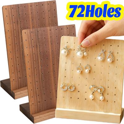 72 Holes Wooden Earrings Display Stand Desktop Ear Stud Dangle Earring Holder Jewelry Storage Rack Counter Showcase Prop