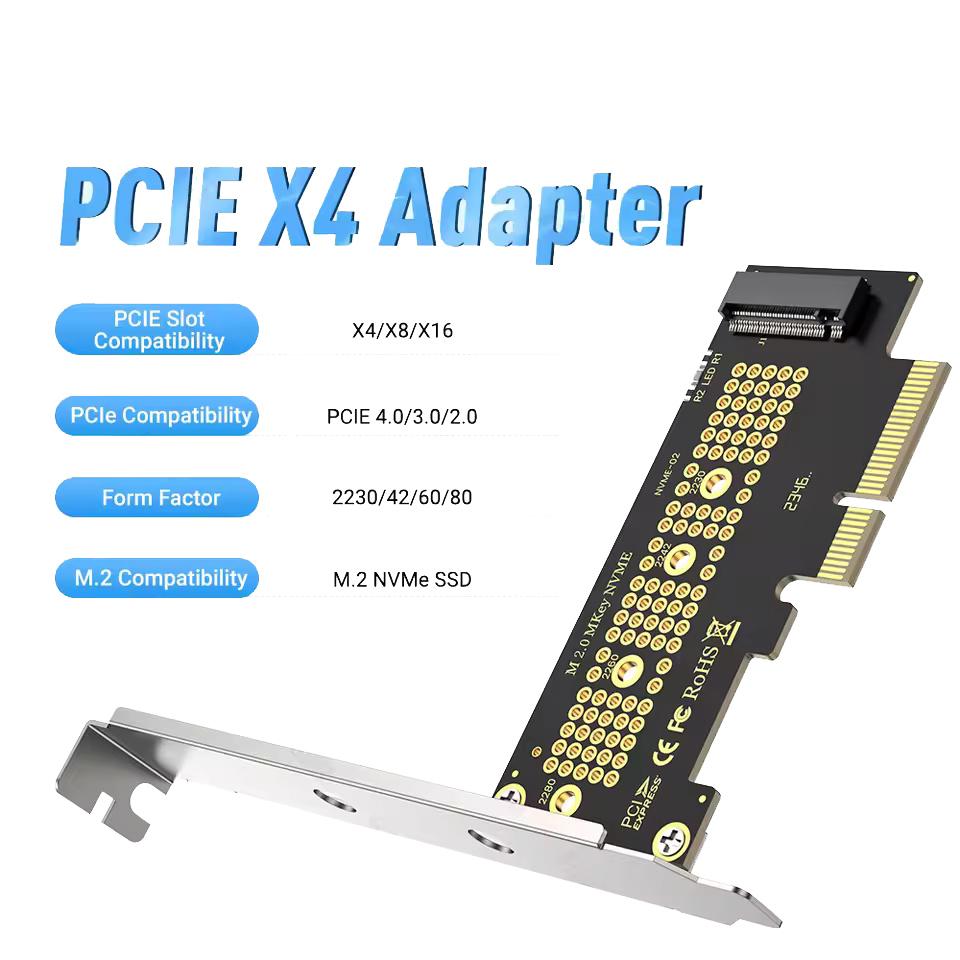 PCIe-zu-NVMe-X1-Adapterkarte, PCI Express 4.0/3.0 16 Gbit/s zu M.2 2280/60/42/30 SSD-Konverter mit Metallprofilhalterung
