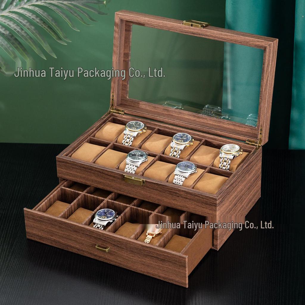 Retro Wood Grain Watch & Eyeglass Storage Box: Available in 3, 6, and 12 Slots