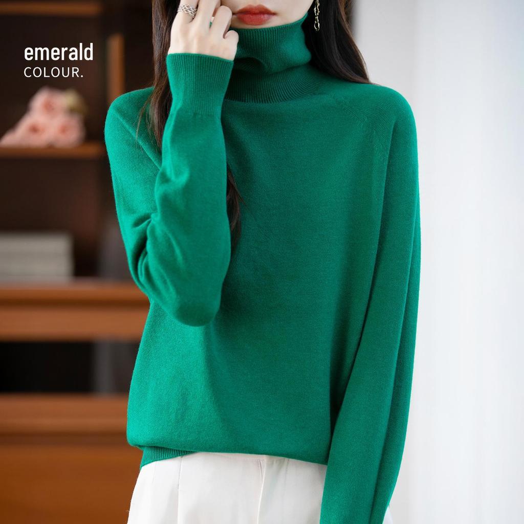 Pullover in pile lavorato a maglia a collo alto a maniche lunghe autunnale per donna