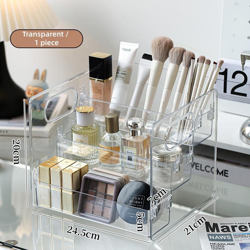 Transparent Portable Three Compartment Cosmetic Storage Box Desktop Dresser Large Capacity Skin Care Perfume Display Rack