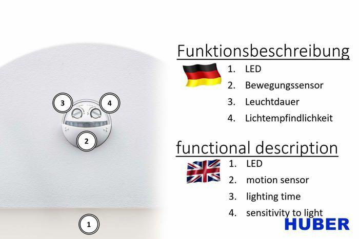 Indoor Wall Light - Huber - 30516 - Motion Detector - 10w - Ip54 - 600lm
