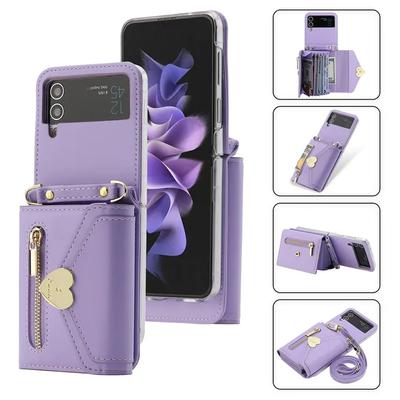 Luxury Leather Crossbody Case For Samsung Galaxy Z Flip5 Flip4 Flip3 Folding Hinge Protection Phone Case with Card Slot Holder