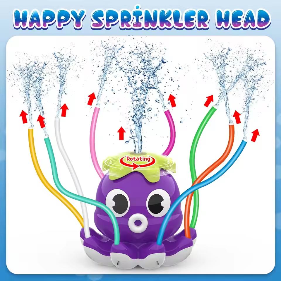 Octopus Water Spray Sprinkler for Kids Outdoor Sprinklers Summer Octopuses Toys with 8 Wiggle Tubes and 2 Hose Clamps