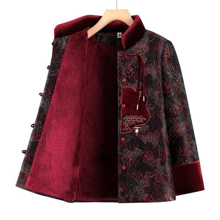 Grandma's Winter Cotton Padded Jacket - New Chinese Style, Thickened, Plus Size, Velvet Lining for Elderly Women