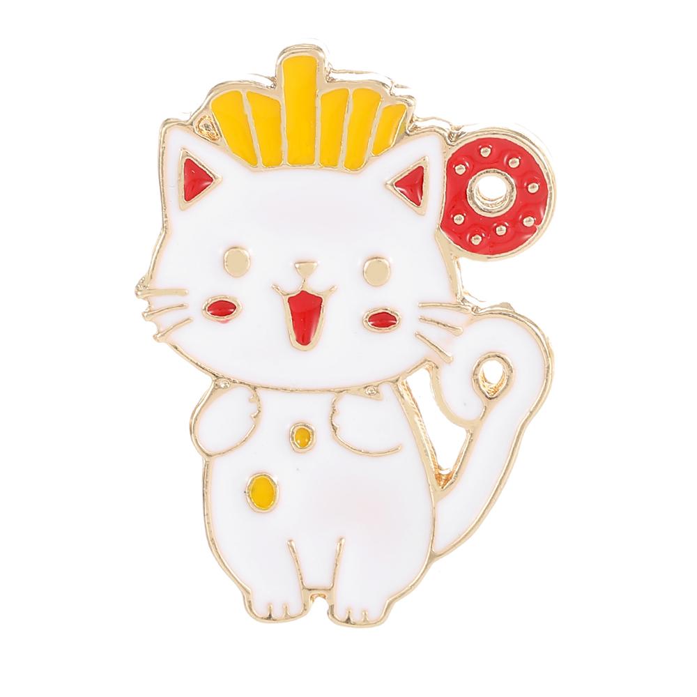 Happy Food Cats Enamel Brooches Cute French Fries Doughnut Pattern Kitten Pins For Pet Lovers Gift