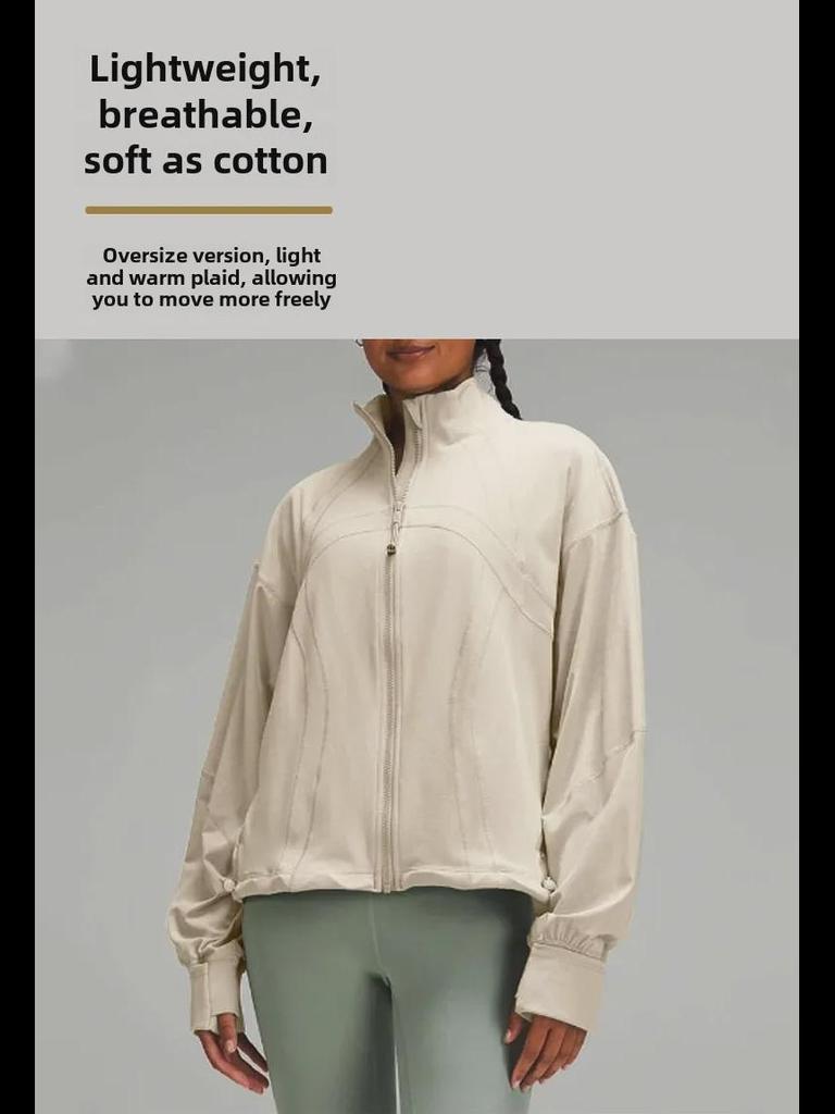 Loose-Fit Bat Sleeve Stand Collar Women's Windproof Sports Jacket for Autumn Yoga and Running