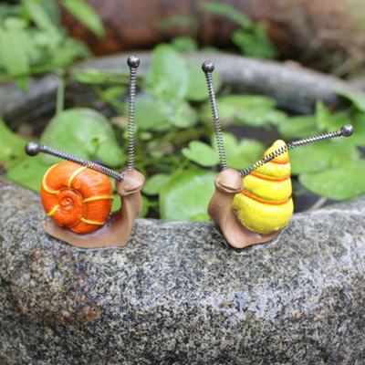 4Pcs Colorful Snail Figurine Spring Tentacles Snail Statue Resin Animal