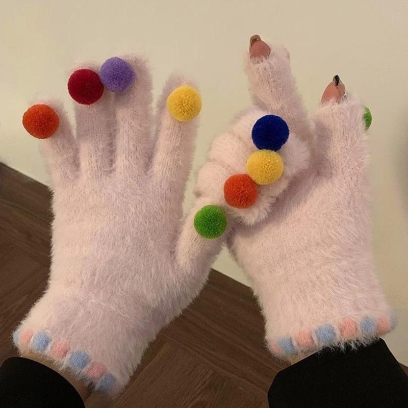 Winter Warm Touchscreens Gloves Faux Furs Texting Gloves Fuzzy Soft Winter Gloves for Outdoor Skiing Cycling Hiking