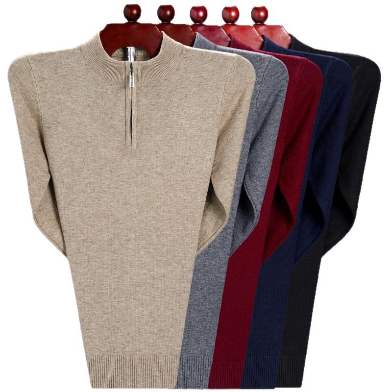 Men's New Arrival Half-Zip Knit Sweater - Thick, Warm, Pure Color for Autumn/Winter