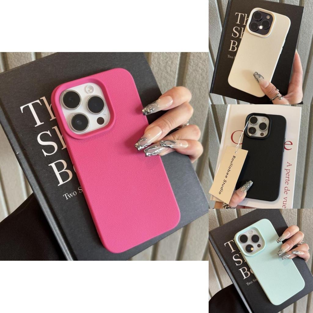 For Iphone 16e Rubber Cover With Stylish Litchi Texture And Shock Absorption