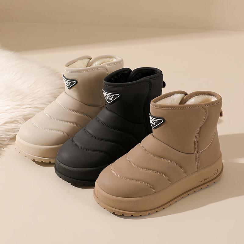 TUINANLE Winter Thick Plush Warm Snow Boots Women Slip On Flat Heels Cotton Shoes Woman Non Slip Ankle Boots Female Black