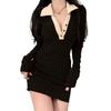 Bodycon Mini Knit Above the Long for Adult Women [88flix] Dress, Dress, Dress, Knee, Sleeve, V-Neck, Sexy, Black, Slimming, Instagram-worthy (2XL)