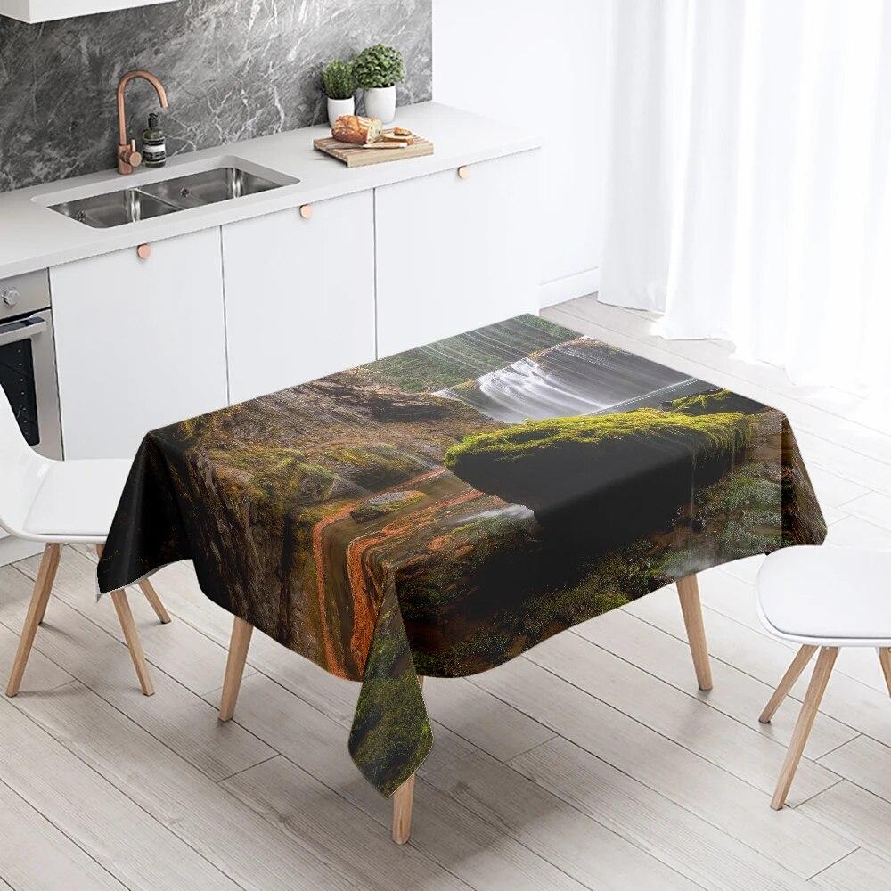 Waterfall Tablecloth Alpine Flowing Water Printed  Stain Resistant Waterproof Kitchen Table Home Decoration