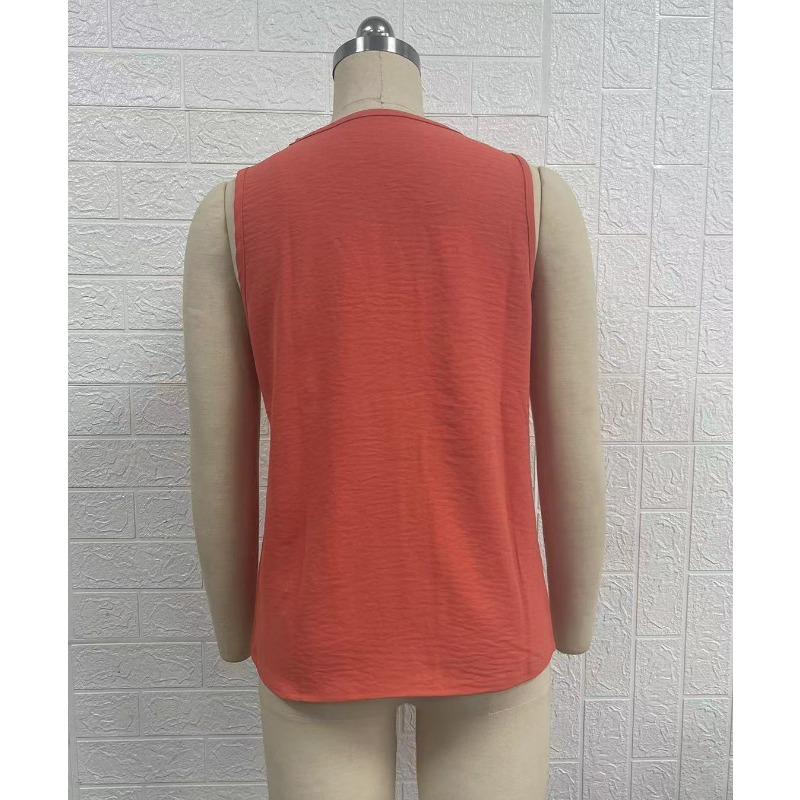 Summer New Women's V-neck Button-down Sleeveless Vest Solid Color Loose Casual T-shirt Top