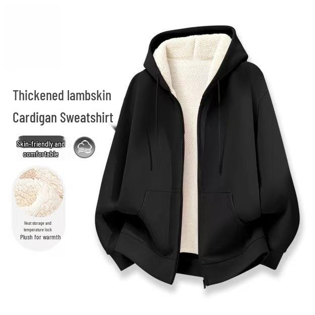 Men's Versatile Winter Lambswool Hooded Sweatshirt - Warm, Thick, Loose Casual Jacket