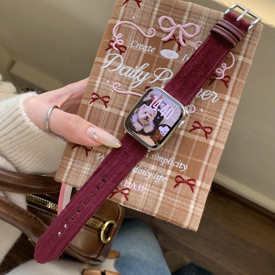Color Match Corduroy Leather Bracelet For Apple Watch Band S11/10/9/8/7/6/5/Ultra iWatch Strap 49/46/45/44/42/41/40/38mm Casual