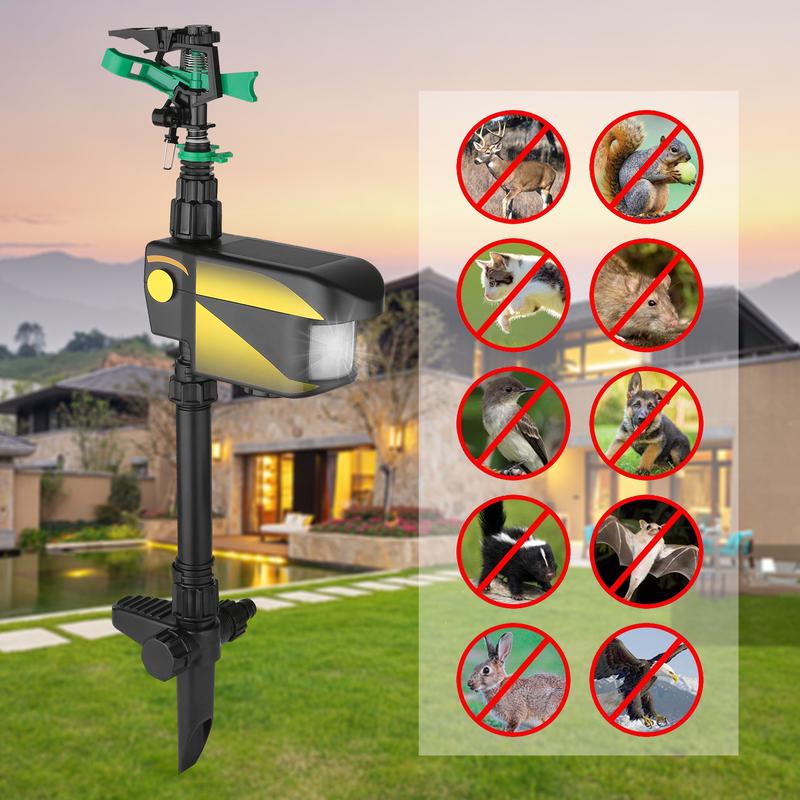 Solar Power Motion Activated Sprinkler Animal Repeller 3 Time Modes Adjustable Spray Angle Sprinkle Distance Garden Sprinkler