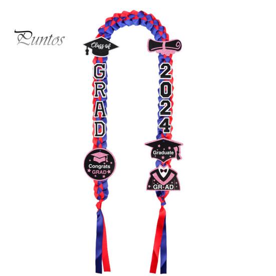 Graduation Wreath Ribbon Lei 2024 Handmade Double Braided Bracelet Necklace Garland with Glitter Pins Congrats Grad Gifts for Him Her High School