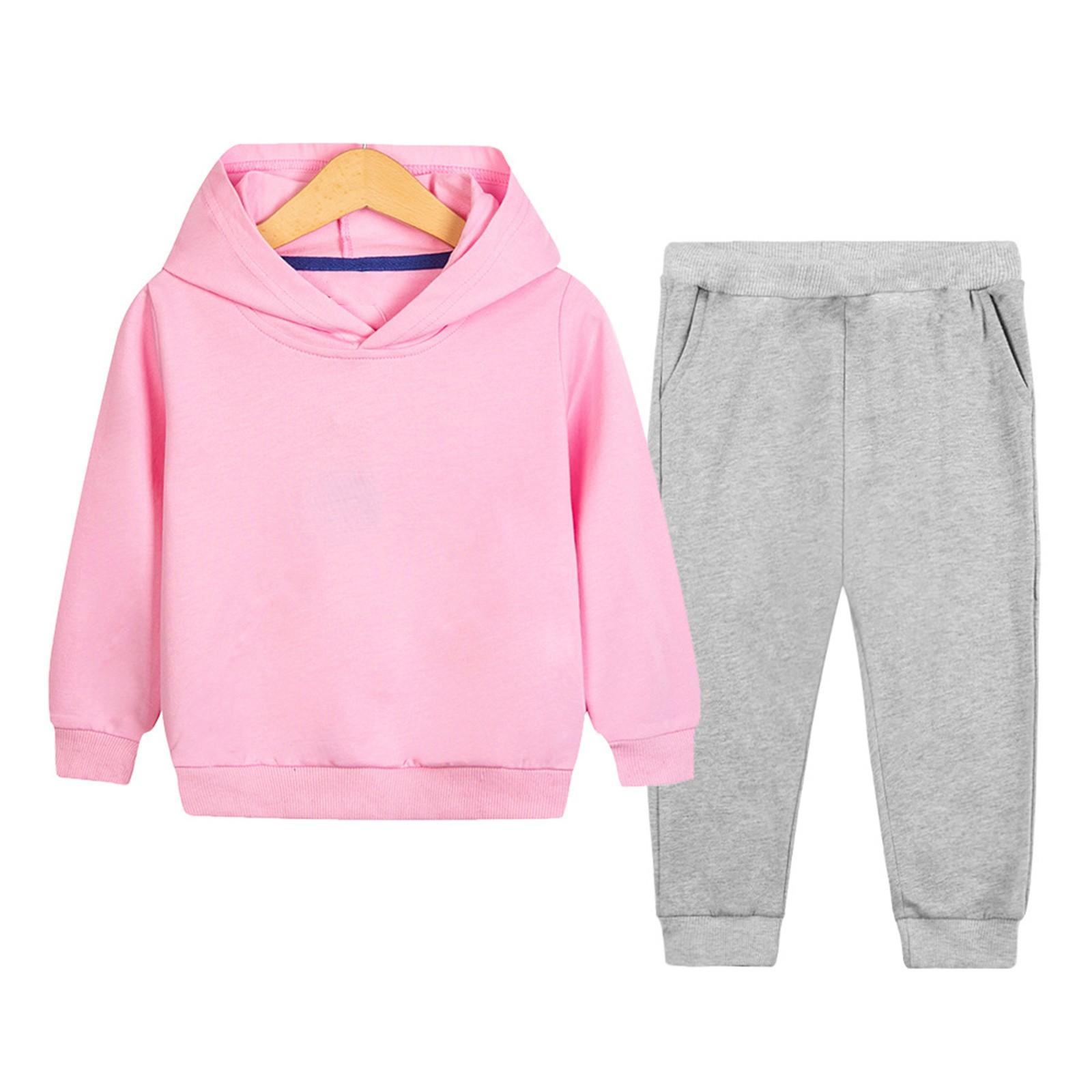 

Детский костюм для мальчиков и девочек, зимний спортивный костюм с длинными рукавами и штанами с капюшоном 110 розовый