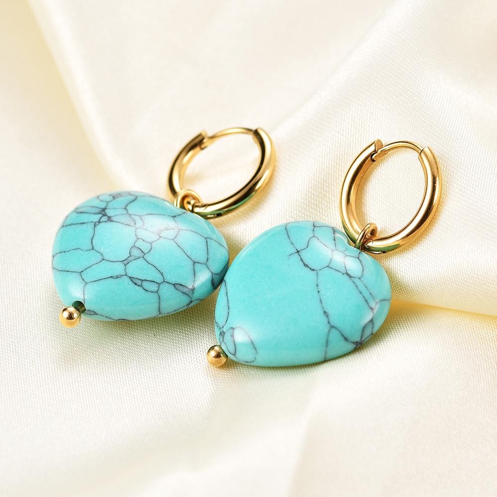 European & American Style 14K Gold Stainless Steel Heart Pendant Earrings
