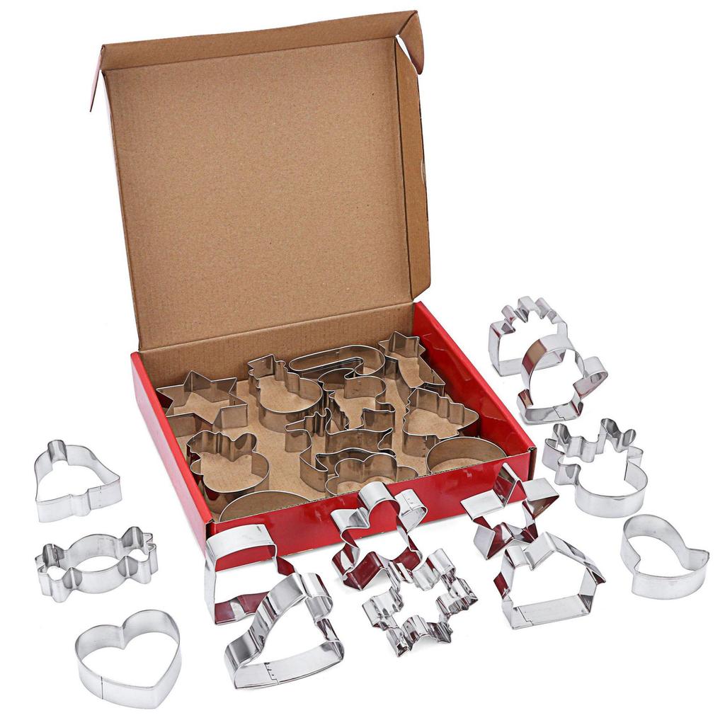 24-Piece Stainless Steel Christmas Cookie Cutters: Tree, Gingerbread Man, Snowflake, Mill