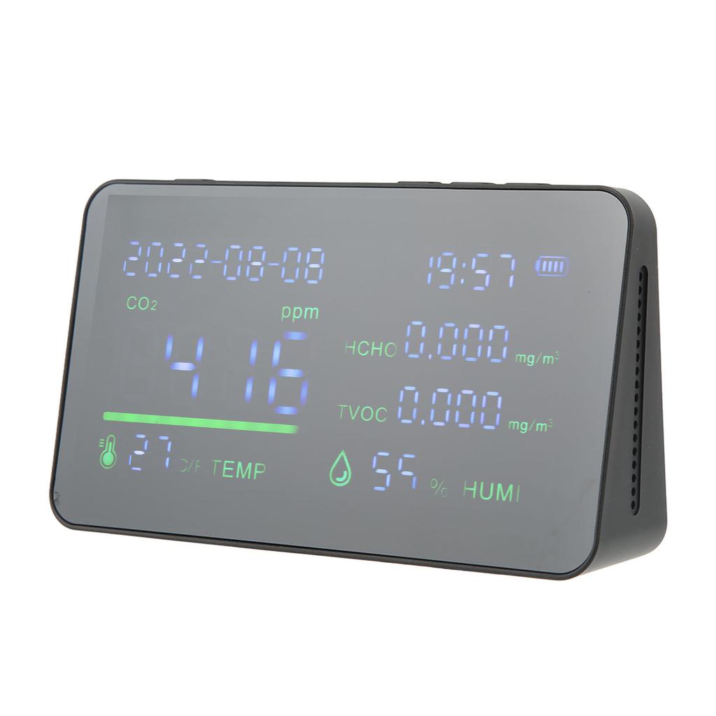 Air Quality Monitor CO2 Detector USB Charging Carbon Dioxide HCHO Temperature Humidity Detector with Large Screen